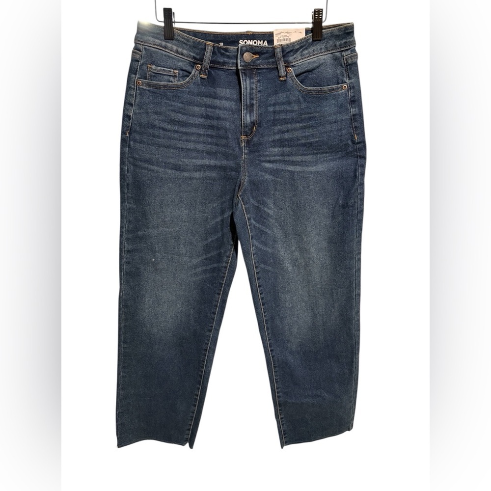 Sonoma High Rise Straight‎ Crop Jeans Medium Wash Raw Hem Size 10